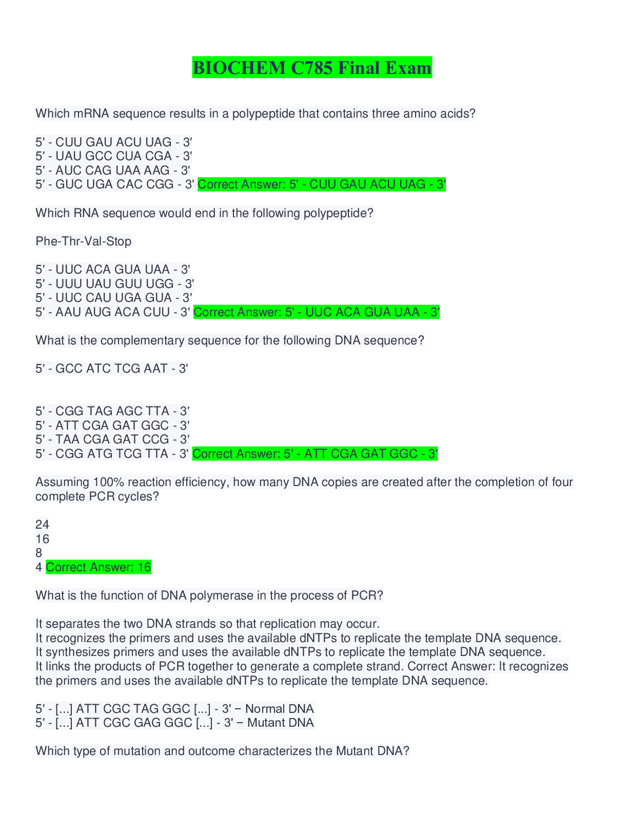 Preview image for BIOCHEM C785 Final Exam